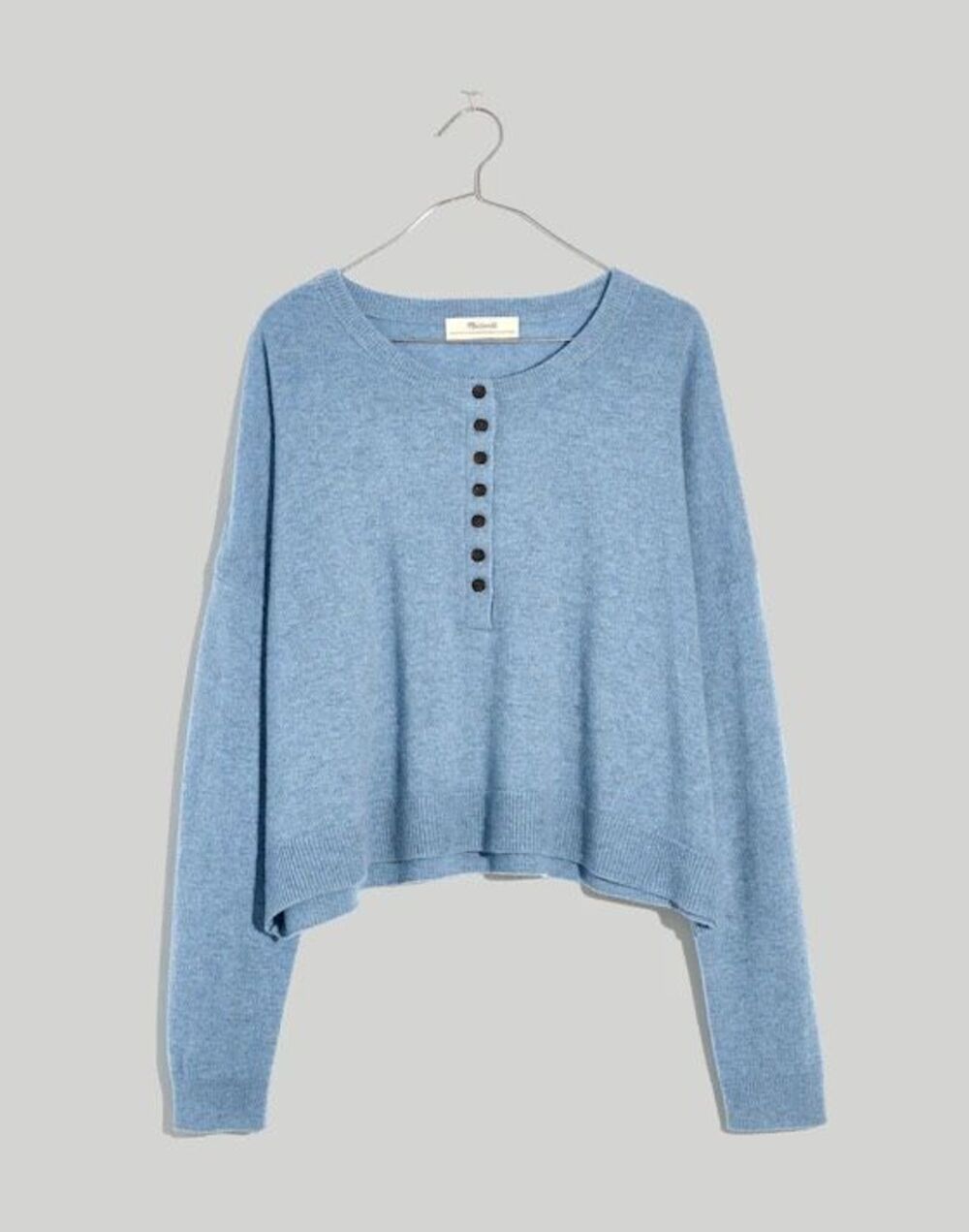 Madewell 100% Cashmere Relaxed Quite Luxury Henley Pullover River Blue Size XL